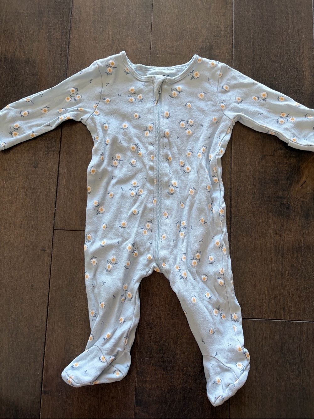 Blue Petit Lem Daisy-Print Footed One-Piece
